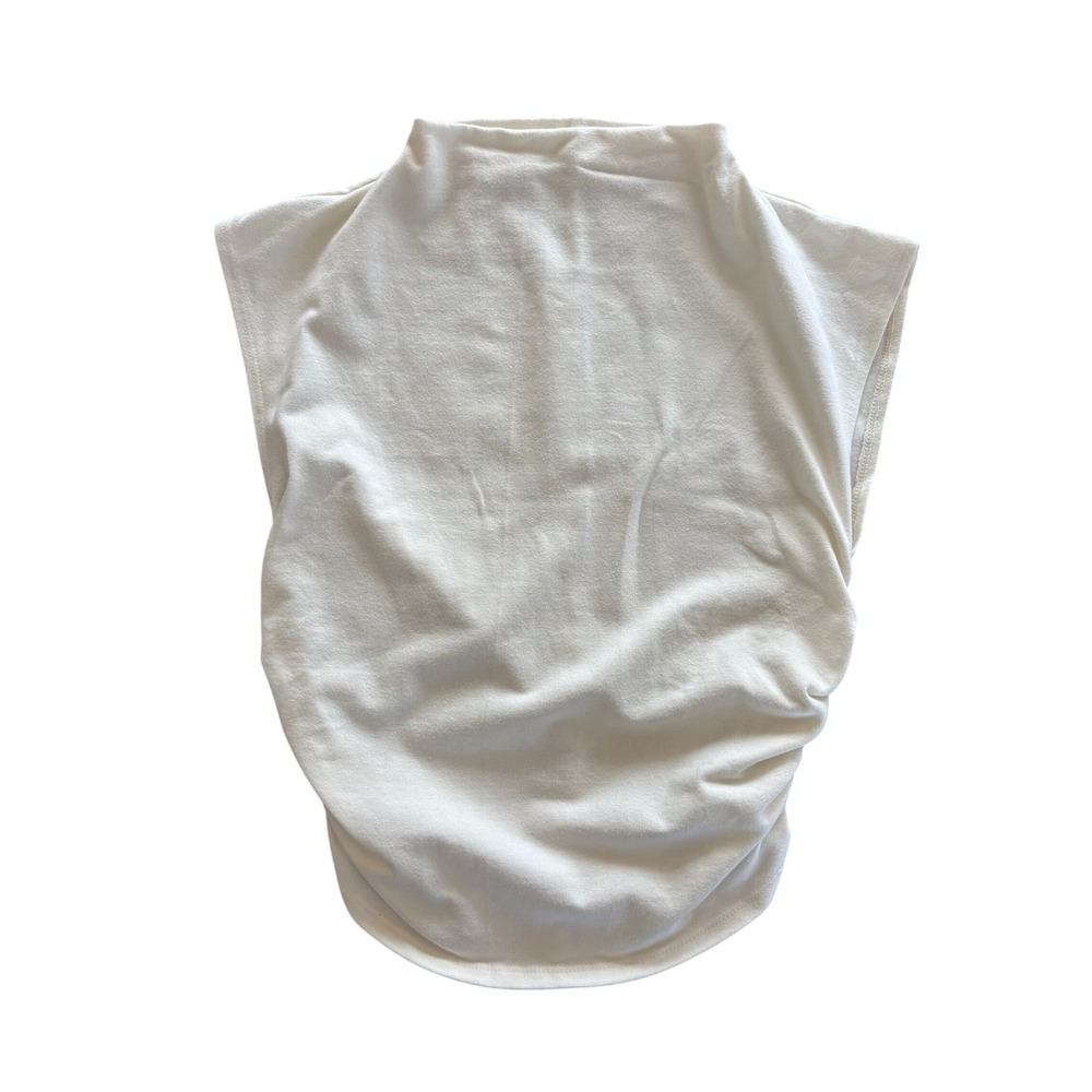 Reformation Cream Organic Cotton Mock Neck Ruched Sleeveless Top Small